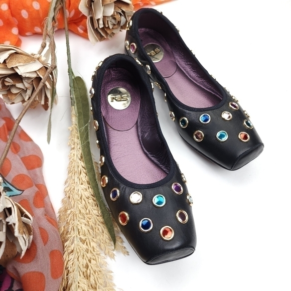 RAS Luxury Brand Blue Jeweled Ballet Flats Sz 38 - Picture 9 of 9